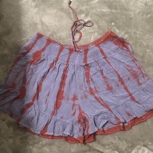 Kori High Waist Tie-Dye Shorts - Red and Purple